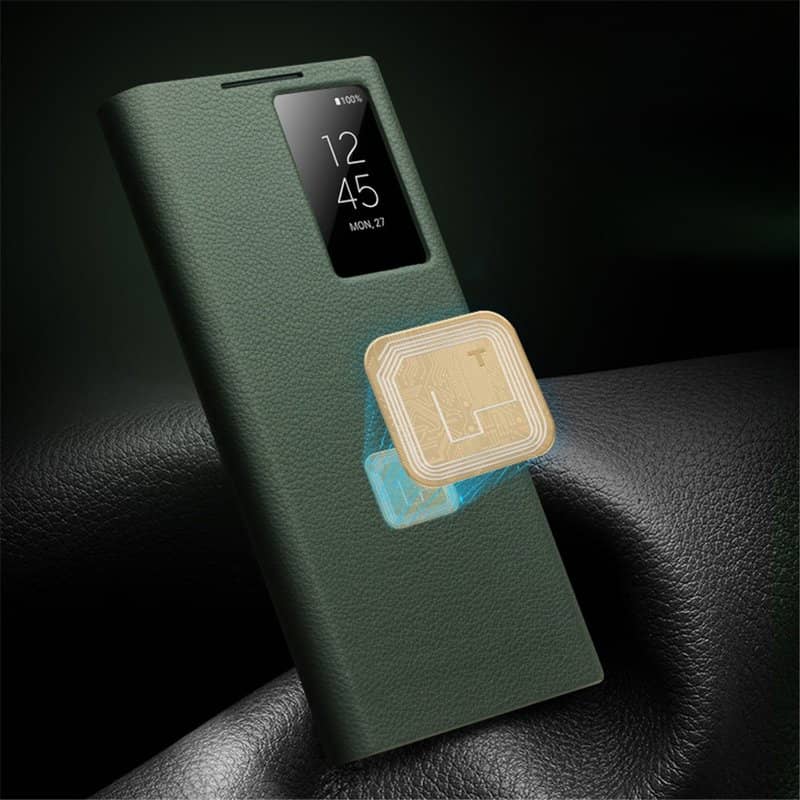 Активен Кожен Калъф за Samsung S24 Ultra, Qialino Smart View Book Case, Зелен (6)