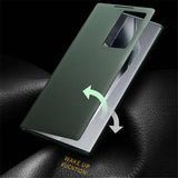 Активен Кожен Калъф за Samsung S24 Ultra, Qialino Smart View Book Case, Зелен (5)