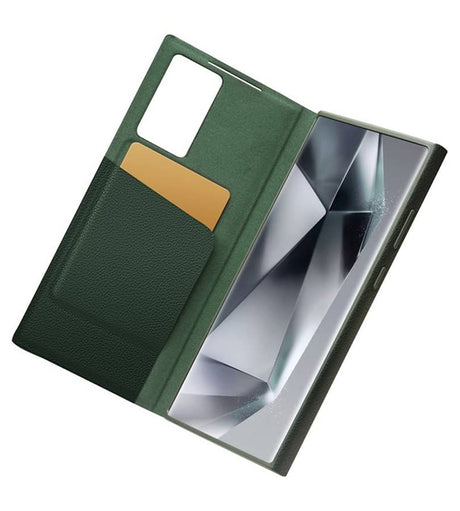 Активен Кожен Калъф за Samsung S24 Ultra, Qialino Smart View Book Case, Зелен (2)