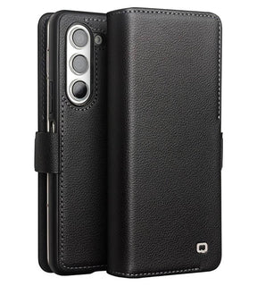Кожен Калъф за Samsung Z Fold 5, Qialino Leather Book Case, Черен