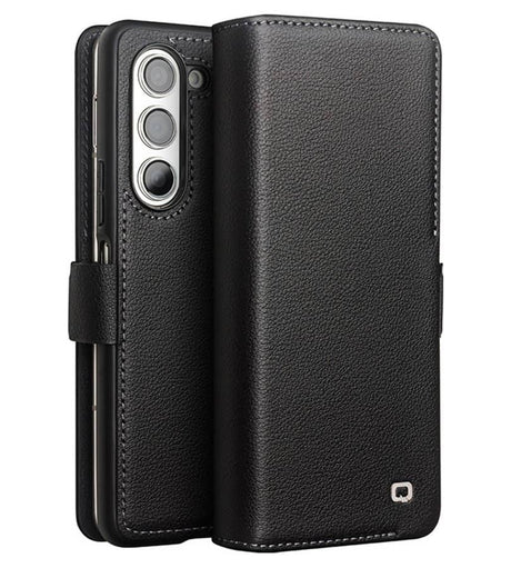 Кожен Калъф за Samsung Z Fold 5, Qialino Leather Book Case, Черен