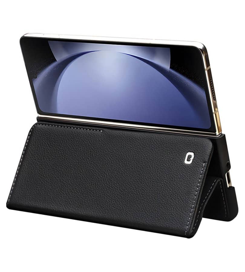 Кожен Калъф за Samsung Z Fold 5, Qialino Leather Book Case, Черен (3)
