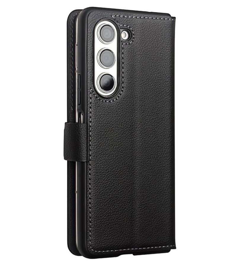 Кожен Калъф за Samsung Z Fold 5, Qialino Leather Book Case, Черен (4)
