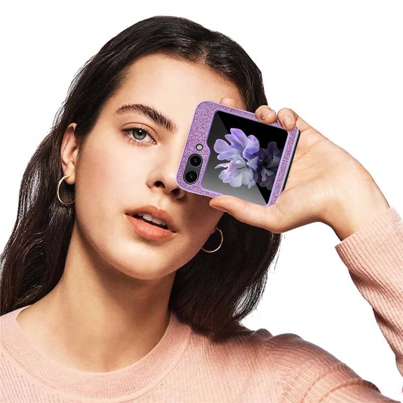 Калъф с Изящна Декорация за Samsung Z Flip 5, Bling Case, Лилав (9)