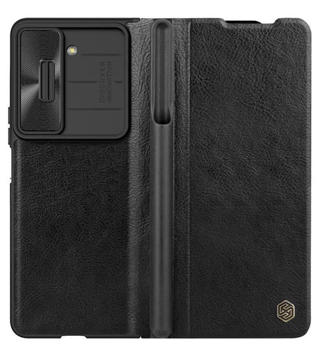 Калъф с S Pen Поставка за Samsung Z Fold 5, Nillkin Qin Pro Leather Case, Черен (7)