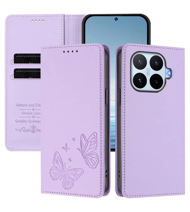 Кожен Kалъф с Джобове за Xiaomi 17T Pro, GKK RFID Wallet Book Case, Лилав (5)