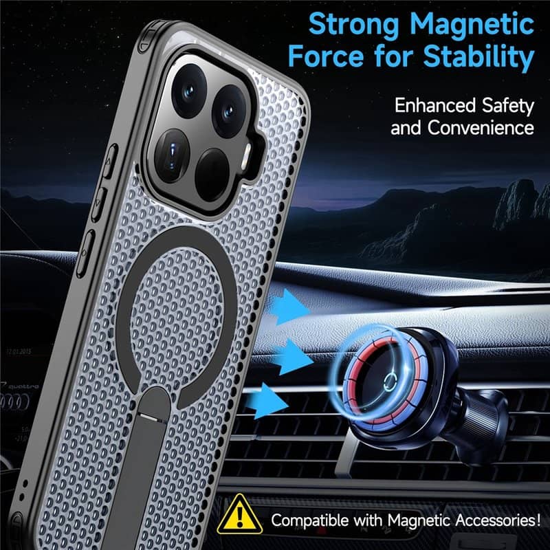 Magsafe Калъф за Xiaomi 17T Pro, GKK Kickstand Magnetic Vent Case, Черен (2)