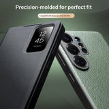 Активен Кожен Калъф за Samsung S26 Ultra, Qialino Smart View Book Case, Зелен (7)