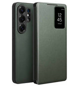 Активен Кожен Калъф за Samsung S26 Ultra, Qialino Smart View Book Case, Зелен