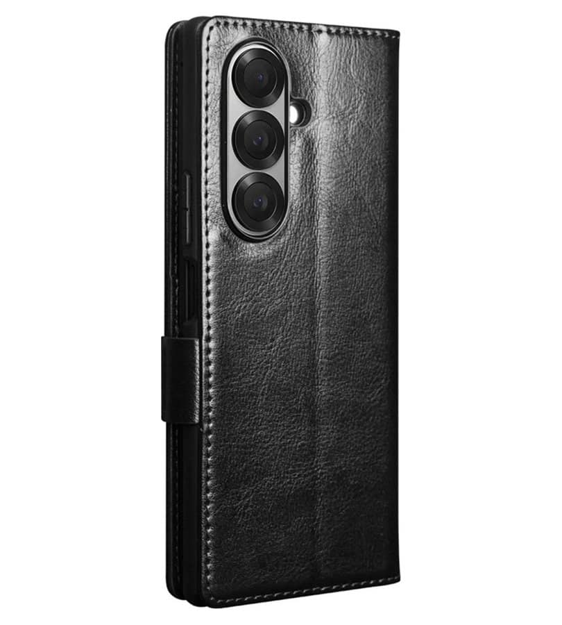 Кожен Калъф за Samsung Z Fold 7, Qialino Book Case, Черен (13)