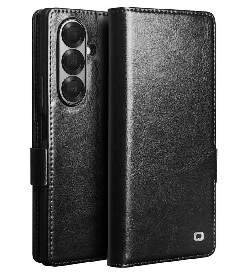Кожен Калъф за Samsung Z Fold 7, Qialino Book Case, Черен (6)