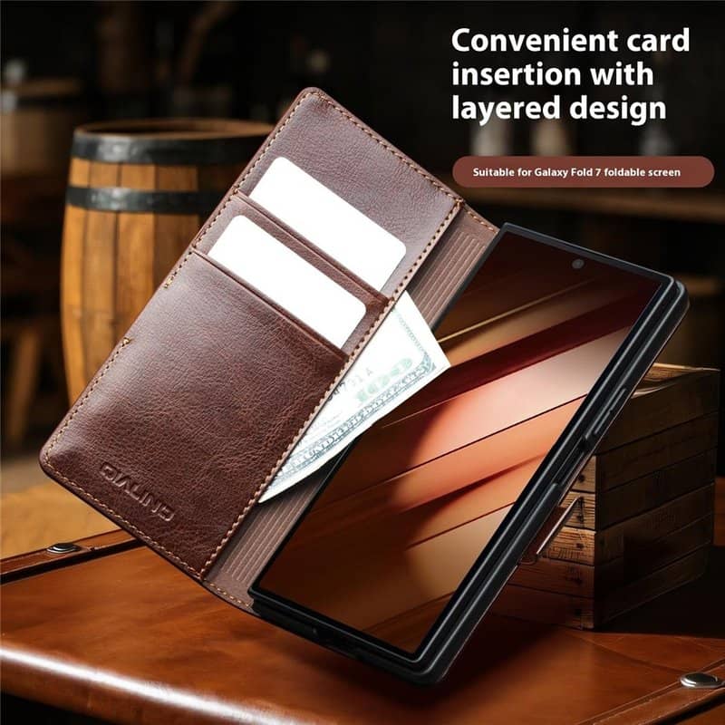 Кожен Калъф за Samsung Z Fold 7, Qialino Book Case, Черен (9)