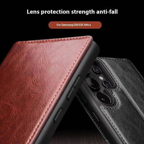 Кожен Калъф за Samsung S25 Ultra, Qialino Book Case, Кафяв (13)