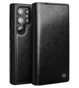 Кожен Калъф за Samsung S25 Ultra, Qialino Book Case, Черен (4)