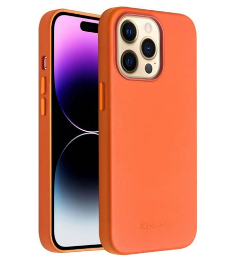 Magsafe Калъф за iPhone 14 Pro, Qialino Leather Case, Оранжев