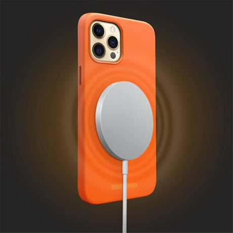 Magsafe Калъф за iPhone 14 Pro, Qialino Leather Case, Оранжев (3)