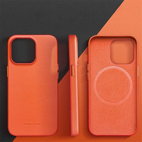 Magsafe Калъф за iPhone 14 Pro, Qialino Leather Case, Син (6)