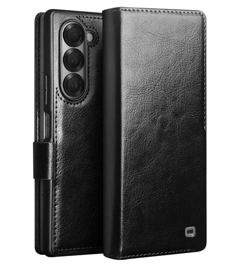 Кожен Калъф за Samsung Z Fold 6, Qialino Book Case, Черен (6)