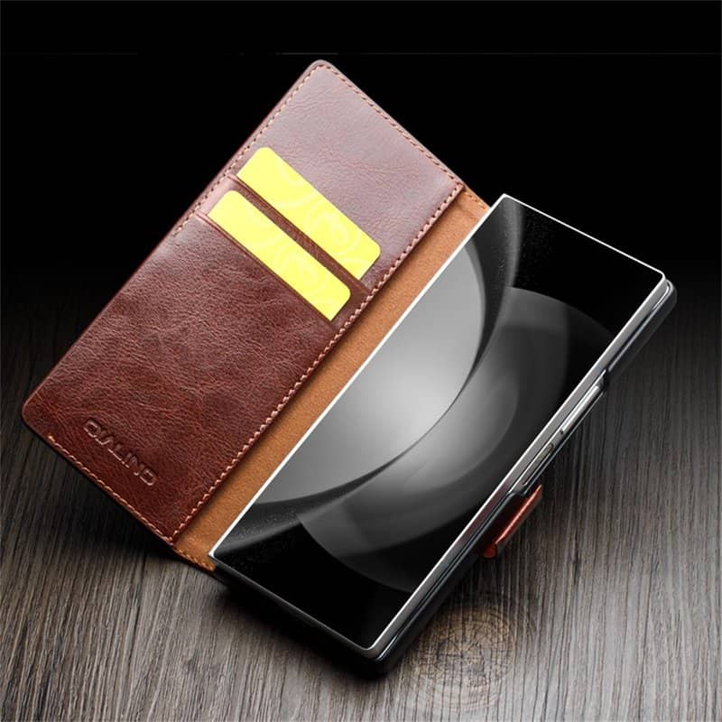 Кожен Калъф за Samsung Z Fold 6, Qialino Book Case, Черен (7)