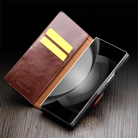 Кожен Калъф за Samsung Z Fold 6, Qialino Book Case, Черен (7)