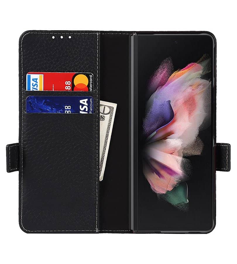 Кожен Калъф с S-Pen Поставка за Samsung Z Fold 3, GKK Leather Case, Черен (17)