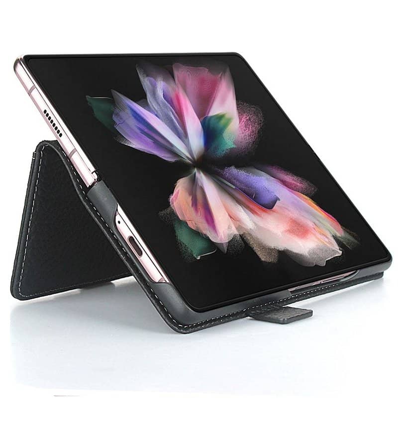 Кожен Калъф с S-Pen Поставка за Samsung Z Fold 3, GKK Leather Case, Черен (12)