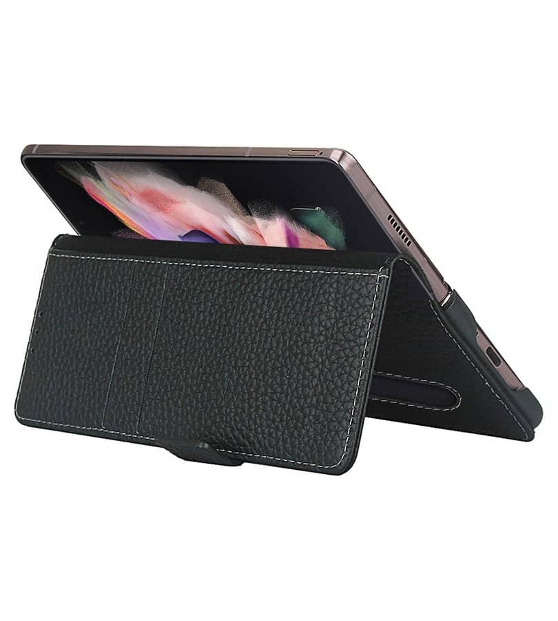 Кожен Калъф с S-Pen Поставка за Samsung Z Fold 3, GKK Leather Case, Черен (11)