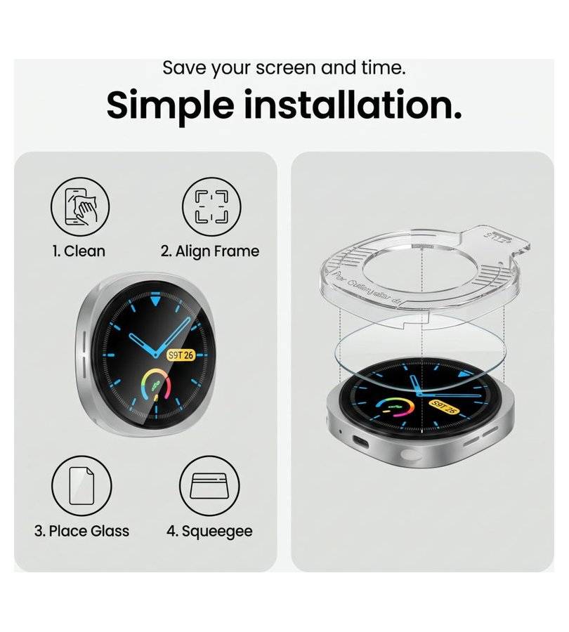 Стъклен Протектор за Samsung Watch Ultra 2 47mm, Tech-Protect Easy Set+ Glass 2бр., Прозрачен (13)