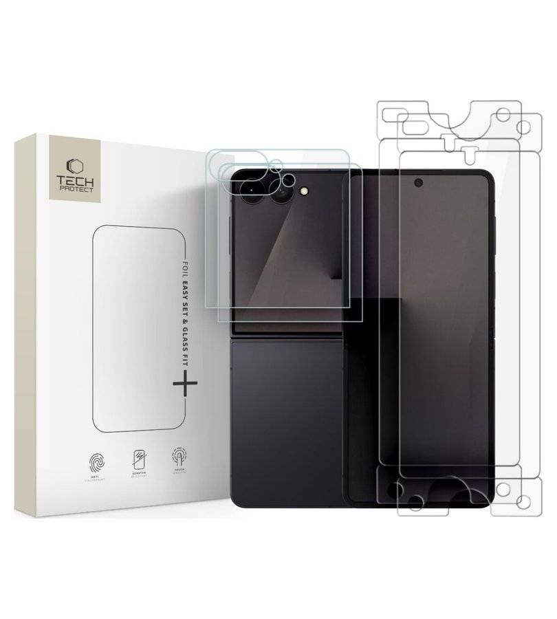 Комплект Протектори за Samsung Z Flip 8, Tech-Protect Easy Set Foil & Glass Fit+, Прозрачен