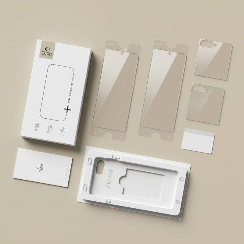 Комплект Протектори за Samsung Z Flip 8, Tech-Protect Easy Set Foil & Glass Fit+, Прозрачен (7)