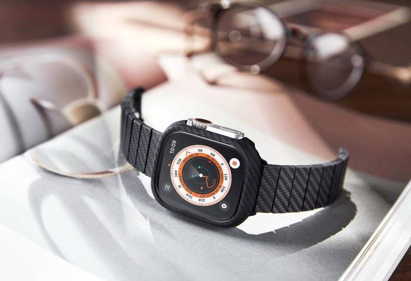 Карбонов Калъф за Apple Watch 11/10 46mm, Pitaka Air Case Black/Grey Twiil, Черен (8)