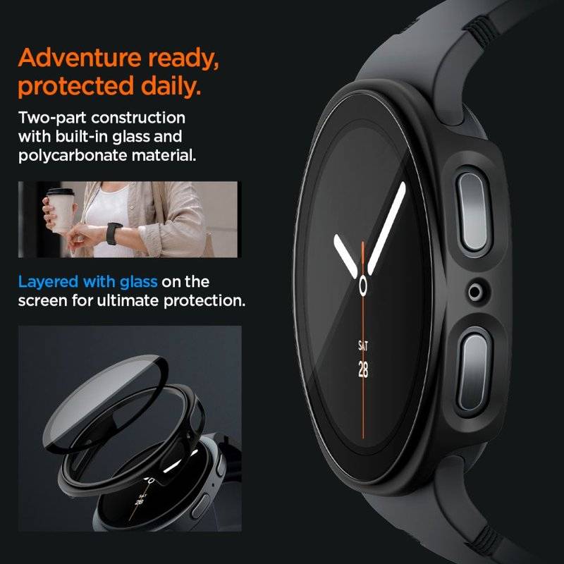 Калъф с Протектор за Samsung Watch 8/ 9 44mm, Spigen Thin Fit 360 Case, Черен (9)
