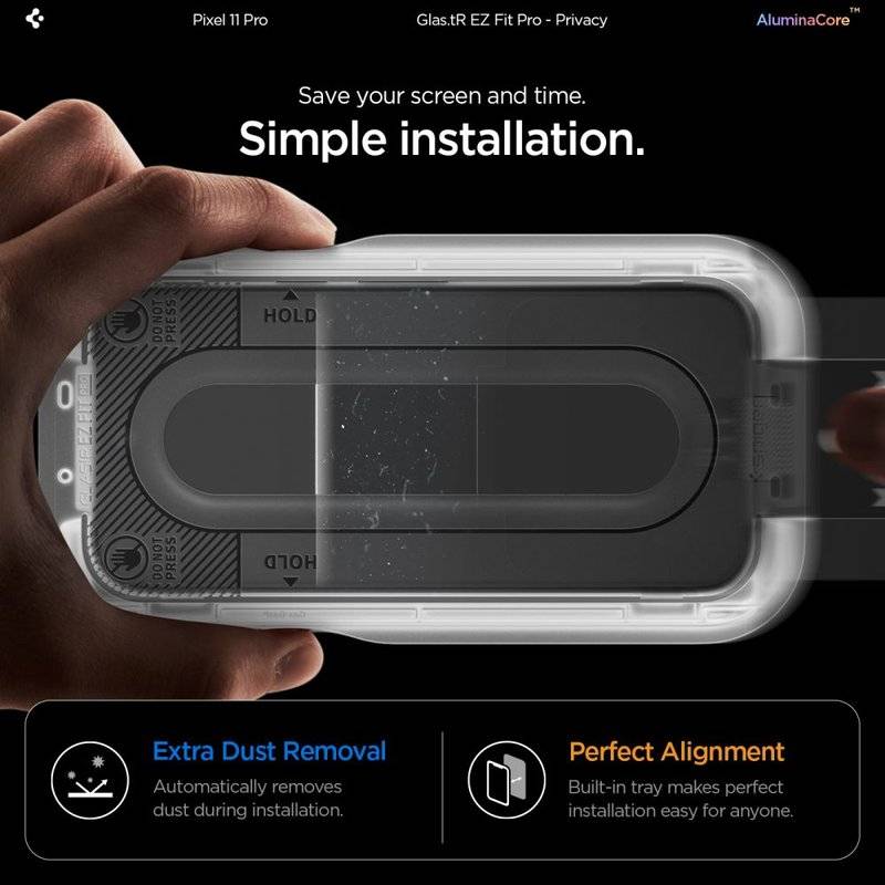 Затъмняващ Протектор за Google Pixel 9/ 9 Pro/ 10 Pro/ 11 Pro, Spigen Privacy Glas.tR EZ Fit Pro 2бр., Черен (11)