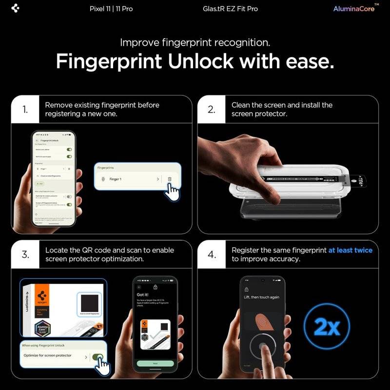 Стъклен Протектор за Google Pixel 11 и 11 Pro, Spigen EZ Fit Pro Glas.tR 2бр., Прозрачен (9)