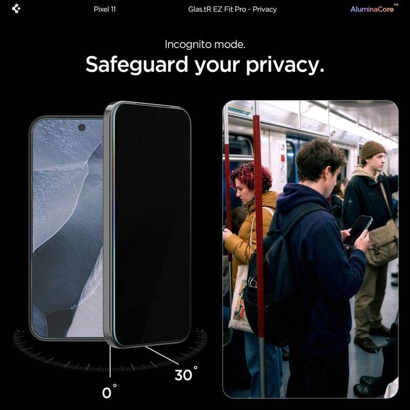 Затъмняващ Протектор за Google Pixel 10/ 11, Spigen Privacy Glas.tR EZ Fit Pro 2бр., Черен (11)
