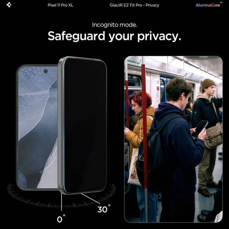 Затъмняващ Стъклен Протектор за Google Pixel 9/10/11 Pro XL, Spigen Privacy Glas.tR EZ Fit Pro 2бр., Черен (10)