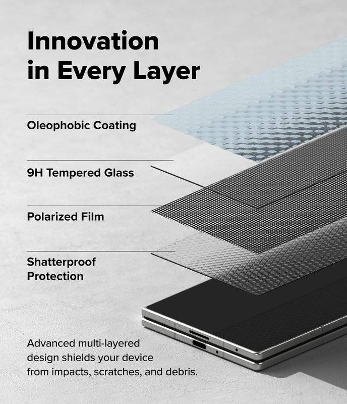 Затъмняващ Протектор за Samsung Z Fold 8 Ultra, Ringke Privacy 360 Easy Slide Glass 2бр., Черен (4)