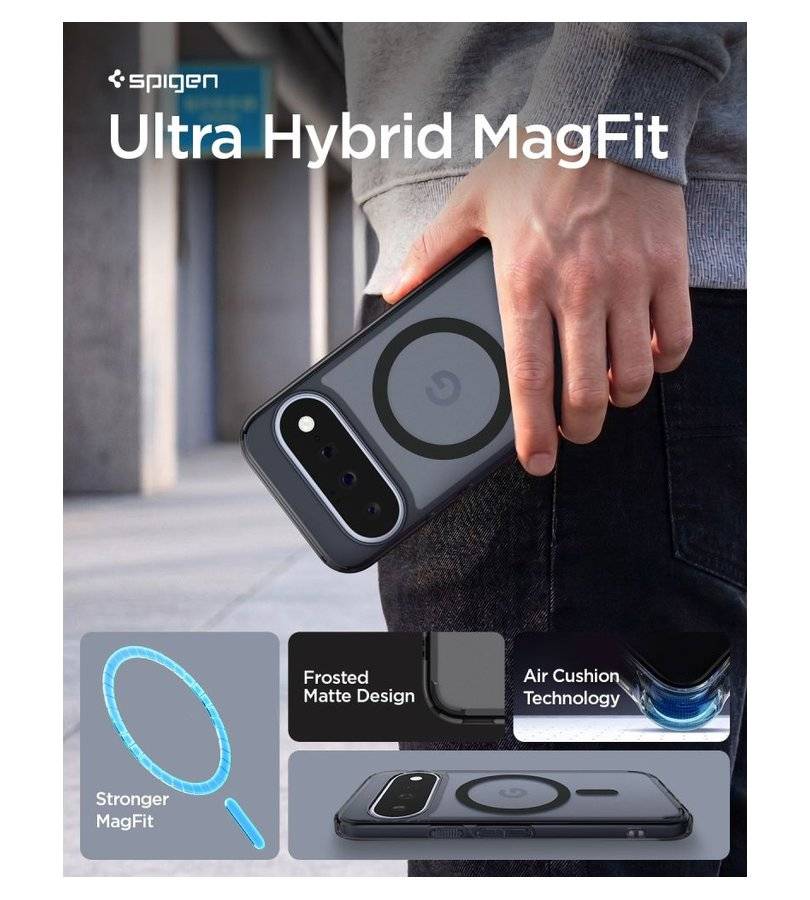 Magsafe Калъф за Google Pixel 11, Spigen Ultra Hybrid Mag Fit Case Frost Black, Черен (7)