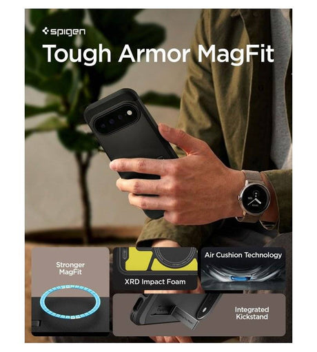 Magsafe Калъф за Google Pixel 11 Pro, Spigen Tough Armor Mag Fit Case, Черен (13)