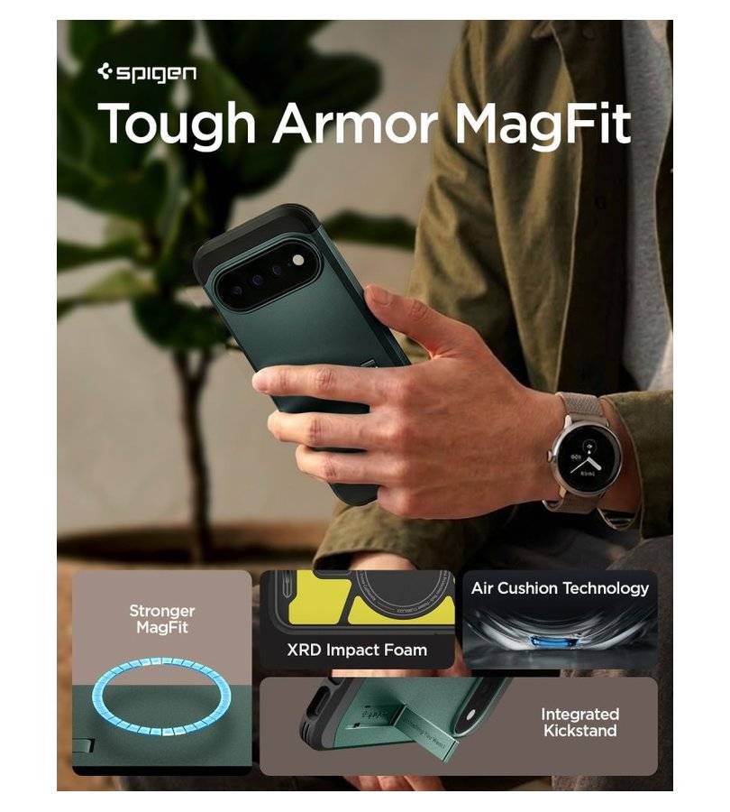 Magsafe Калъф за Google Pixel 11 Pro, Spigen Tough Armor Mag Fit Case Abyss Green, Зелен (13)