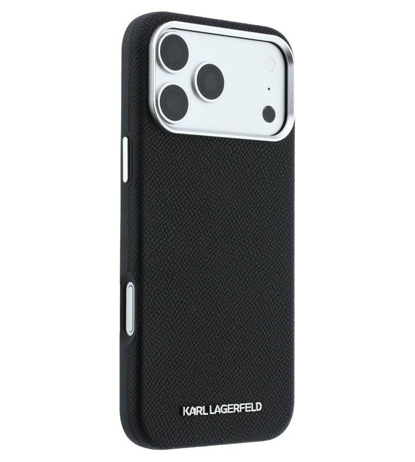 Magsafe Калъф за iPhone 18 Pro/ 17 Pro, Karl Lagerfeld Grained Leather Elongated Logo Case, Черен (4)