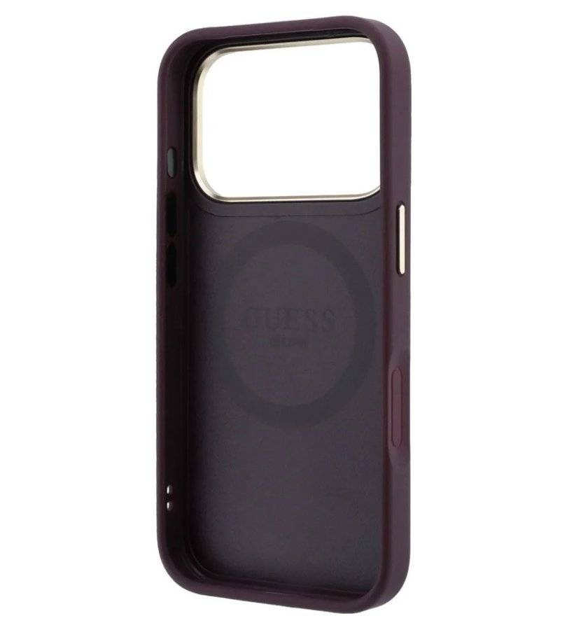 Magsafe Калъф за iPhone 18 Pro/ 17 Pro, Guess Leather Stripe Peony 4G Case, Бордо (7)