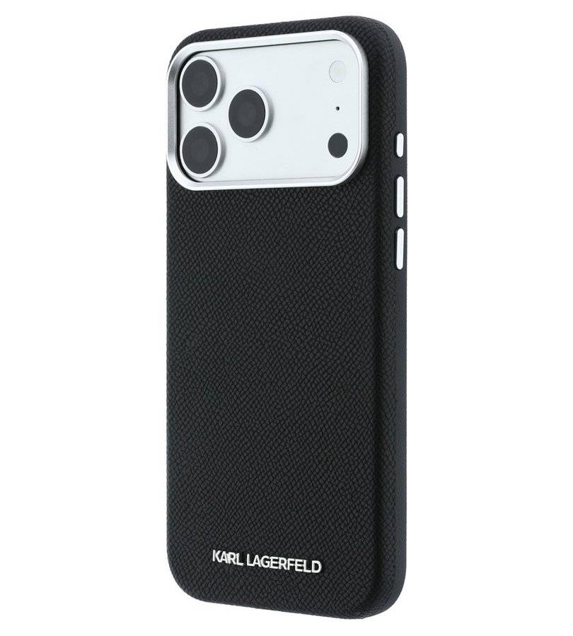 Magsafe Калъф за iPhone 18 Pro/ 17 Pro, Karl Lagerfeld Grained Leather Elongated Logo Case, Черен (2)