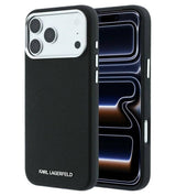 Magsafe Калъф за iPhone 18 Pro/ 17 Pro, Karl Lagerfeld Grained Leather Elongated Logo Case, Черен