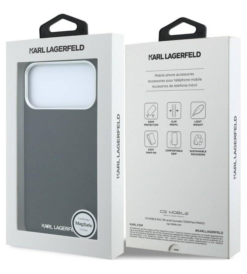 Magsafe Калъф за iPhone 18 Pro/ 17 Pro, Karl Lagerfeld Grained Leather Elongated Logo Case, Черен (7)