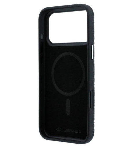 Magsafe Kалъф за iPhone 18 Pro/ 17 Pro, Karl Lagerfeld Grained Leather Metal Logo Case, Черен (7)