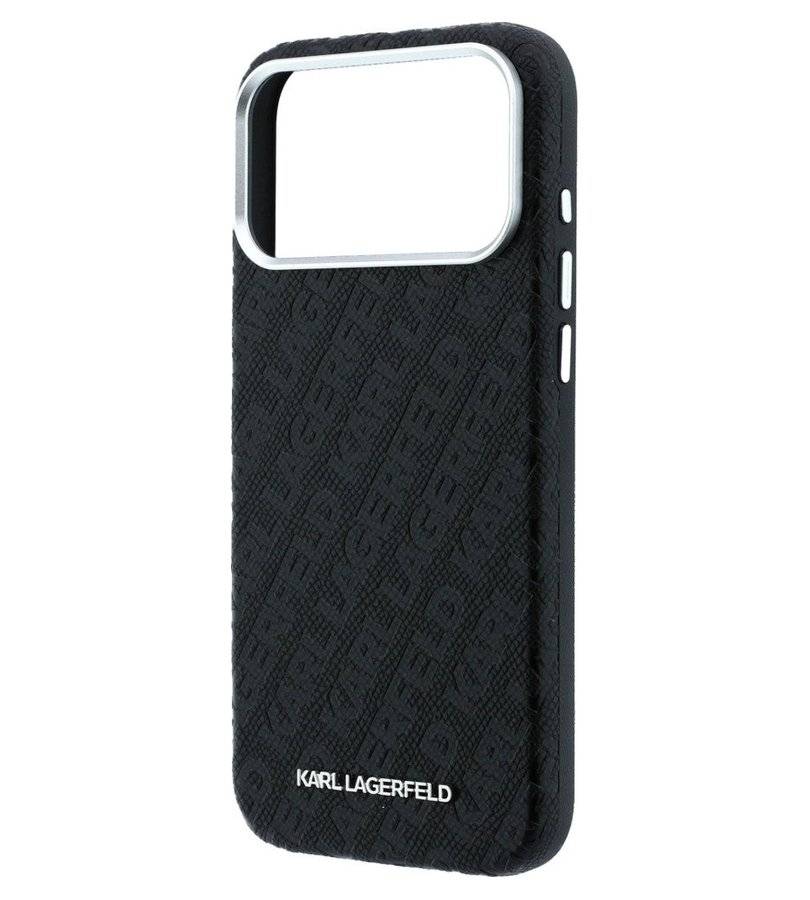 Magsafe Kалъф за iPhone 18 Pro/ 17 Pro, Karl Lagerfeld Grained Leather Metal Logo Case, Черен (6)
