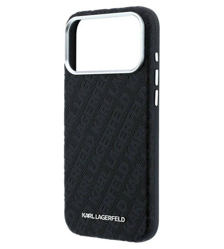 Magsafe Kалъф за iPhone 18 Pro/ 17 Pro, Karl Lagerfeld Grained Leather Metal Logo Case, Черен (6)