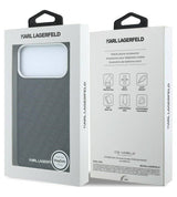 Magsafe Kалъф за iPhone 18 Pro/ 17 Pro, Karl Lagerfeld Grained Leather Metal Logo Case, Черен (8)