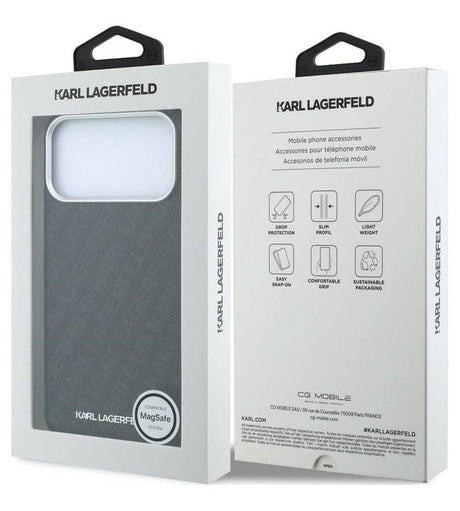 Magsafe Kалъф за iPhone 18 Pro/ 17 Pro, Karl Lagerfeld Grained Leather Metal Logo Case, Черен (8)